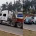 Tráiler impacta y arrastra patrulla de tránsito con oficiales dentro en Veracruz