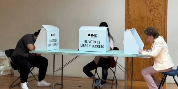 Elección judicial: Beatriz Gutiérrez Müller y su hijo acuden a votar en una casilla de la CDMX