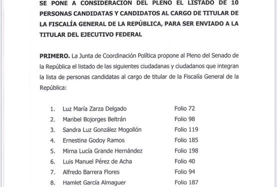 Acortan lista de aspirantes para la FGR; estos son los 10 semifinalistas