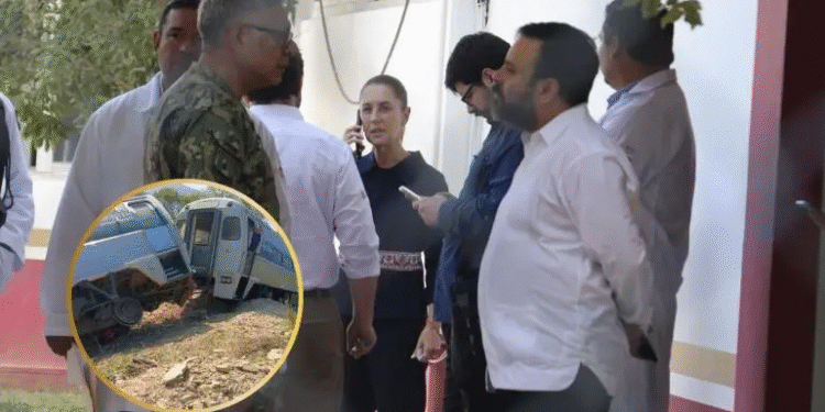 Sheinbaum visita a víctimas del accidente del Tren Interoceánico, anuncia apoyos de 30 mil pesos